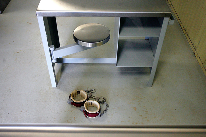 Inside Guantanamo: Soft cuffs used to chain detainees to the floor of a classroom
