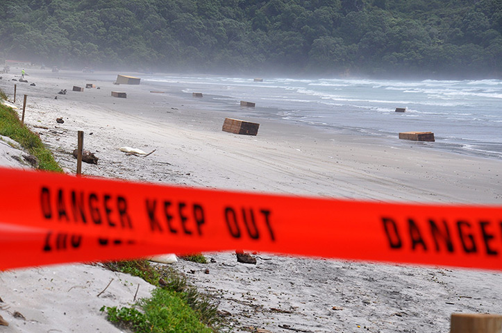 Rena breaks up: Containers washed up on Waihi Beach