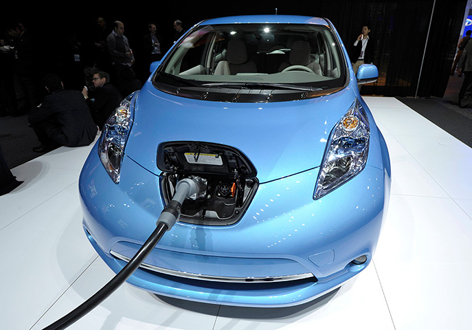 Detroit Motor Show: The Nissan Leaf electric vehicle during the final press preview day