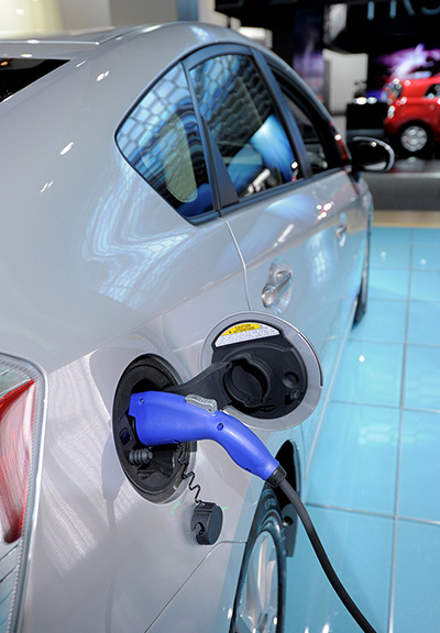 Detroit Motor Show: The charging cable on a Toyota Prius plug-in hybrid car