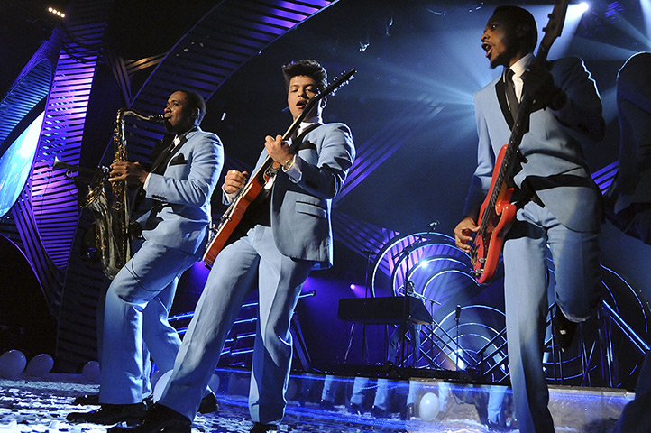 Brit Award nominees: Bruno Mars performs onstage during the MTV Europe Music Awards