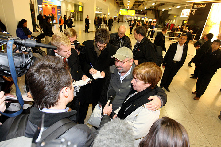 Concordia: British newlyweds Ian and Janice Donoff arrive back at Heathrow Airport