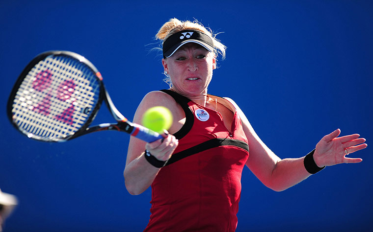 Autralian Open Roundup: Elena Baltacha in action against France's Stephanie Foretz Gacon