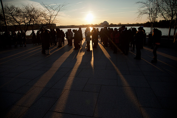 martin luther king day: People arrive at the Martin Luther King, Jr. Memorial in Washington 