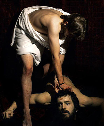 Reimagining art: Remake of David, Victorious over Goliath by Caravaggio by Miguel Iturbe