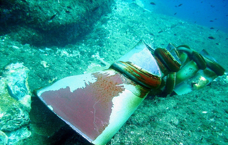 Rescue efforts continue: Wreckage from the cruise liner underwater at Le Scole rock 