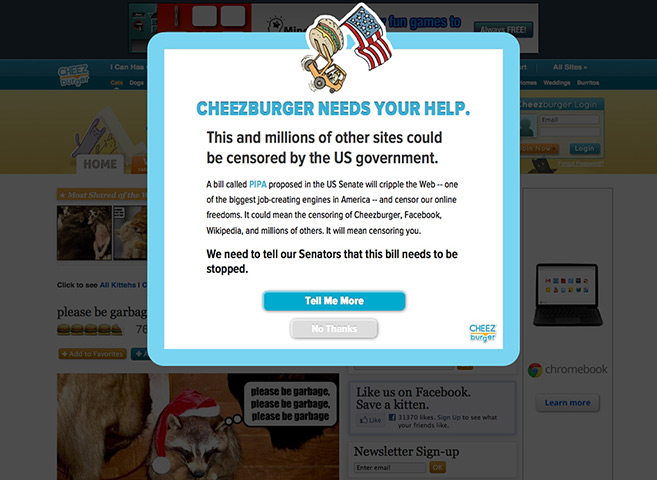 SOPA web protests: sopacheezburger  makes a protest against SOPA on 17th January 2011