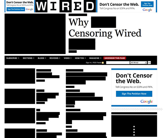 SOPA web protests: WIRED blacks out in protest against SOPA on 17th January 2011