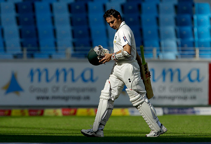 England Pakistan day 3: Pakistan's Saeed Ajmal leaves the field of play after losing his wicket