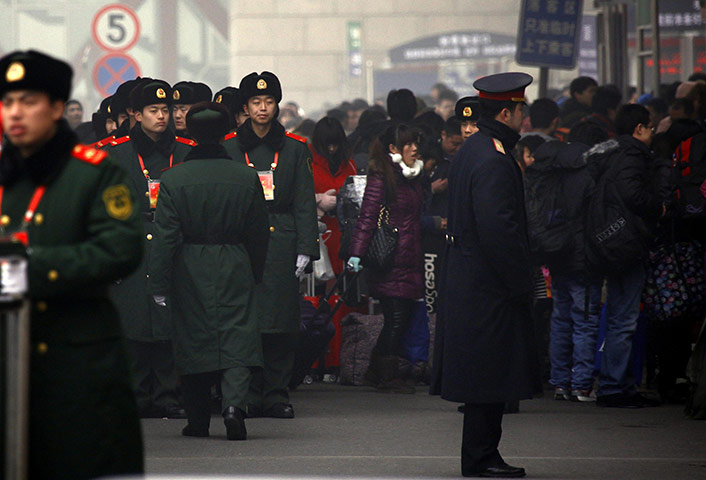 China Spring Festival: Paramilitary policemen stand in formation