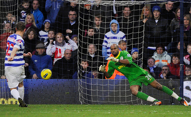 QPR v Wigan: Al-Habsi dives and saves the 2nd penalty from Helguson