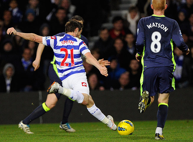 QPR v Wigan: QPR's Tommy Smith scores against Wigan with a long range shot