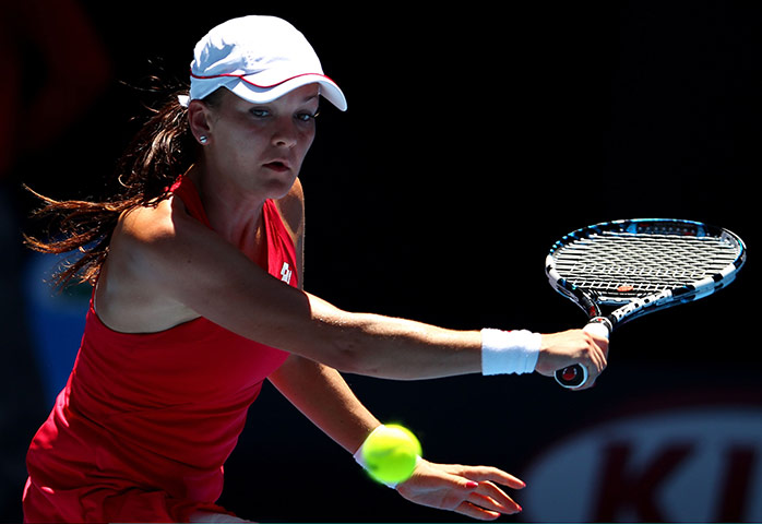 Aussie Open day 9: Agnieszka Radwanska plays a backhand to Victoria Azarenka