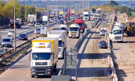 Lorries and roadworks on the M25
