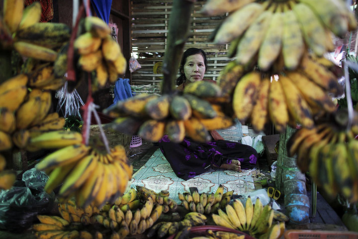 Burma economic reform: A fruit vendor waits for customers at a market in Naypyitaw, Burma