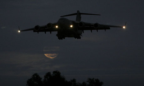 An RAF transport plane lands at RAF Northolt