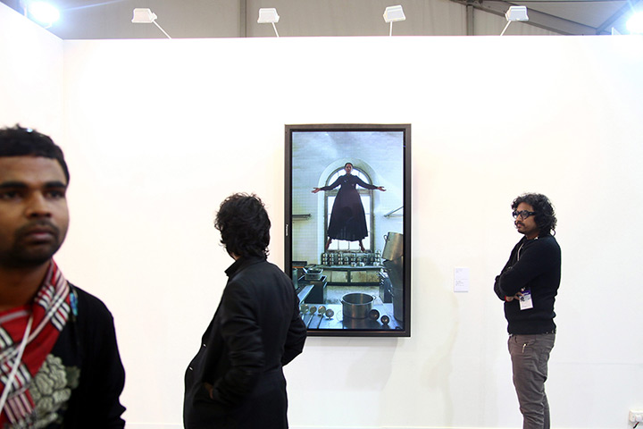 Delhi art fair: Visitors look at the work by Serbian artist Marina Abramovic 