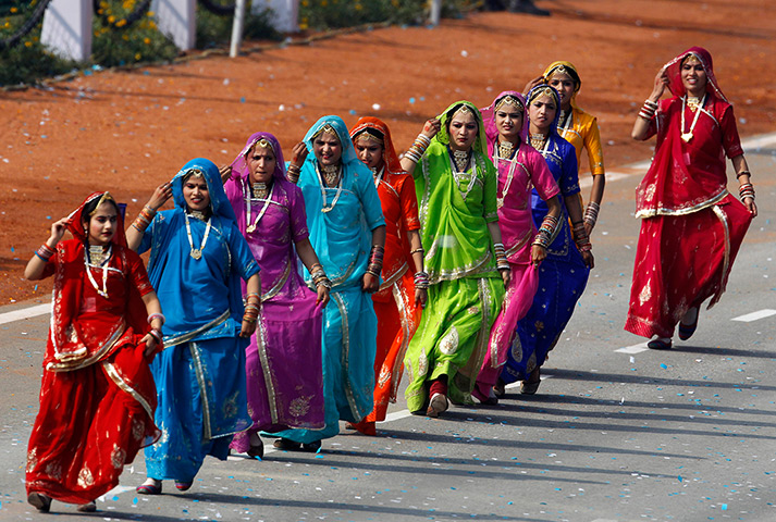 India Republic Day: Indian women dance during the main Republic Day parade in New Delhi