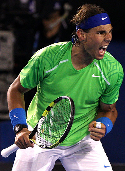 Aussie open day 11: Rafael Nadal celebrates during the match against Roger Federer