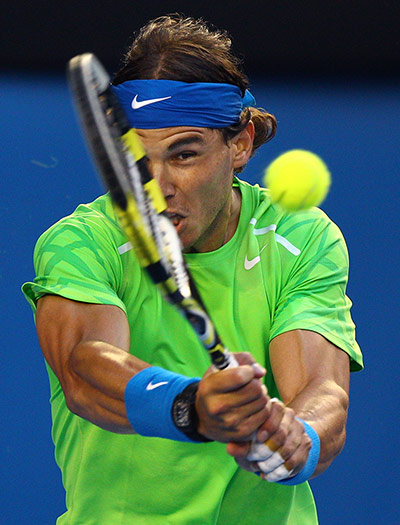 Aussie open day 11: Rafael Nadal plays a forehand