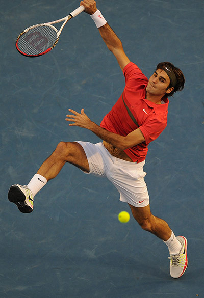 Aussie open day 11: Roger Federer plays a shot against Rafael Nadal