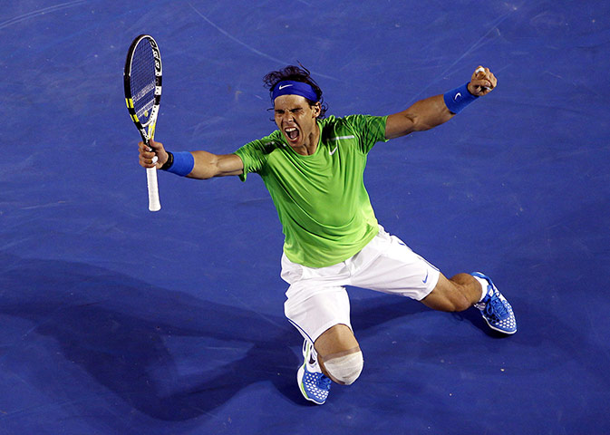 Aussie open day 11: Rafael Nadal celebrates winning his semi-final agaisnst Roger Federer
