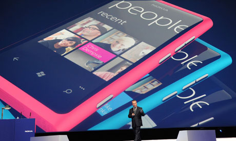 Nokia's Stephen Elop presents the Lumia smartphone