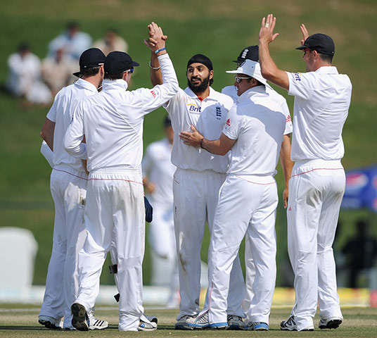 England v Pakistan: Monty Panesar of England celebrates after dismissing Saeed Ajmal
