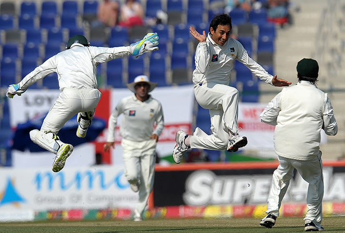 England v Pakistan: Pakistan's cricketer Saeed Ajmal celebrates after he dismissed Ian Bell
