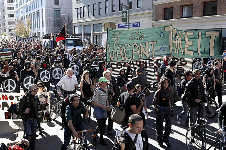 Occupy Oakland: Protestors march through the streets of downtown Oakland