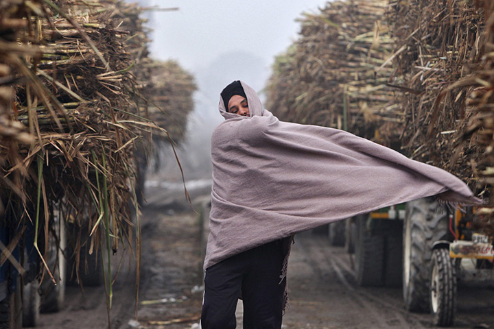 24 hours in pictures: a farmer at a sugar mill in india