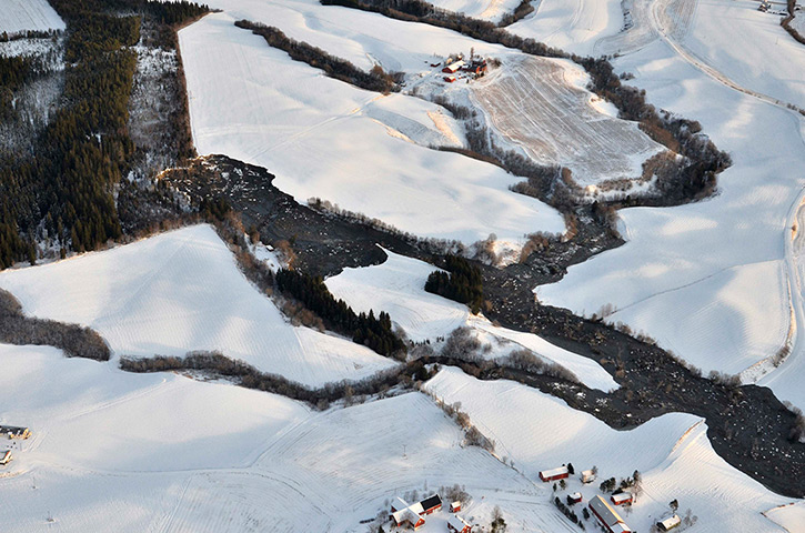 24 hours in pictures: An aerial view of a landslide in a rural area outside of Trondheim 