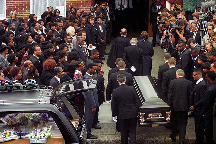 Stephen Lawrence murder : The coffin of Stephen Lawrence