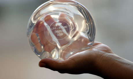 A breast implant produced by the implant manufacturer Poly Implant Prothese (PIP)