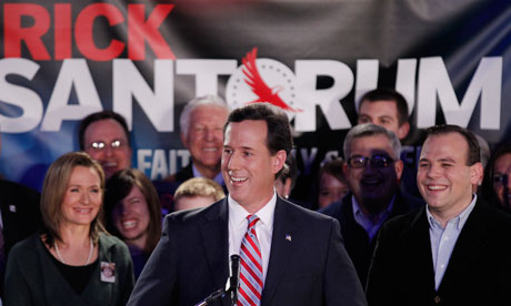 Rick Santorum's 'Google problem' may come back to haunt him. Photograph: Charlie Riedel/AP