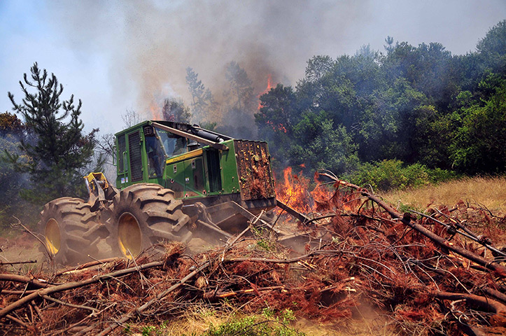 Chile forest fire: A truck burns in Quillon, Chile