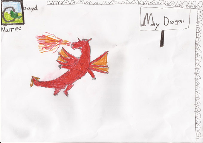 Dragon drawings: dragon drawn by Obayd, aged 7
