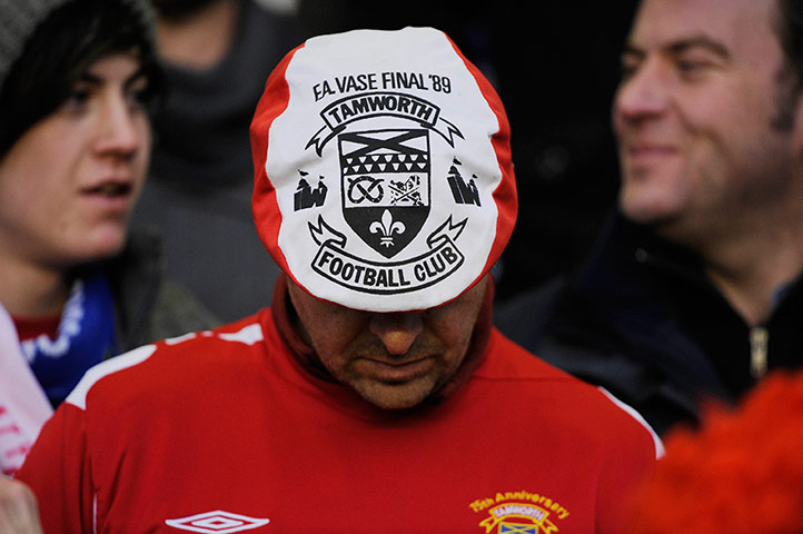 Everton v Tamworth: Tamworth fan with flat cap from a previous competition