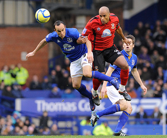 Everton v Tamworth: Landon Donovan competes with his ex LA Galaxy team-mate Kyle Patterson