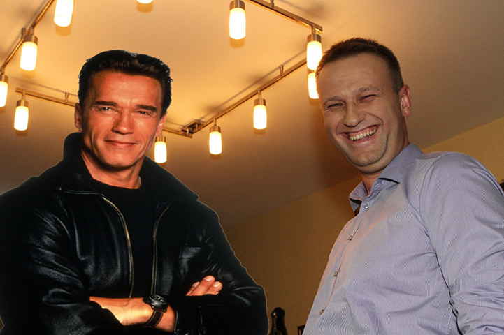 Aleksei Navalny: Aleksei Navalny in a photomontage with Arnold Schwarzenegger