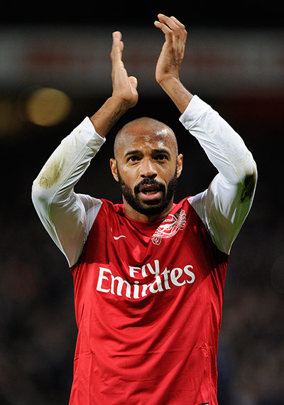 Arsenal v Leeds Utd: Thierry Henry applauds the Arsenal fans