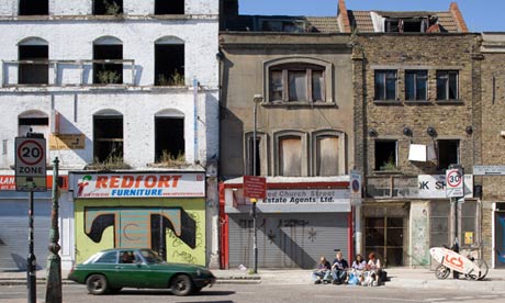 Disused buildings in Shoreditch, East london, England.