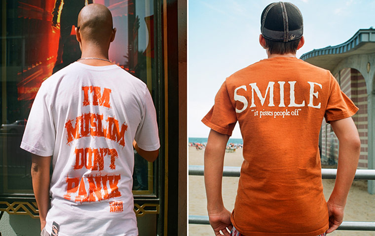 Big Picture: T-Shirts: Images on the backs of t-shirts: I am a Muslim, don't panic. Smile.