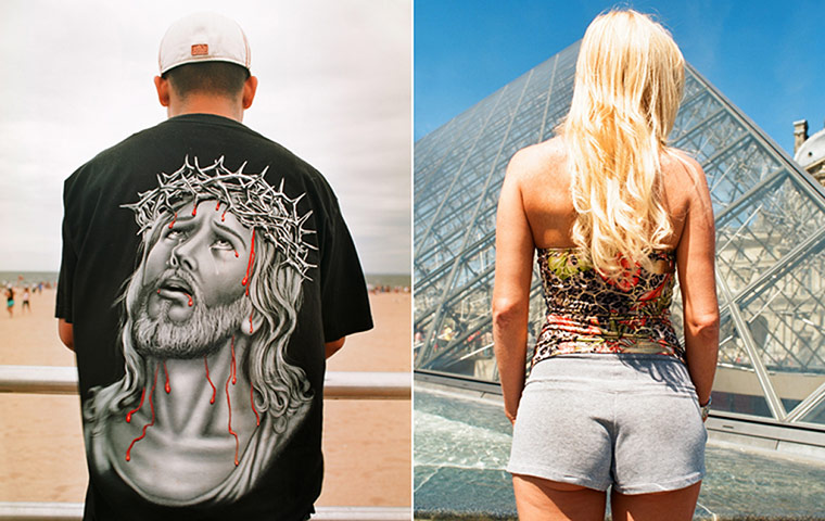 Big Picture: T-Shirts: Images on the backs of t-shirts: Jesus. A pattern