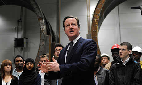 Prime Minister, David Cameron, addressing apprentices
