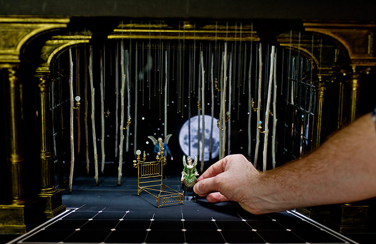 Lez Brotherston: Brotherston positions a figure in the model set for Sleeping Beauty