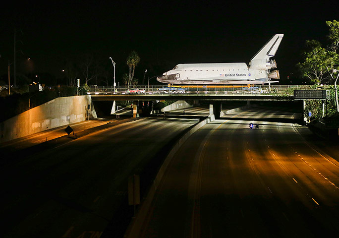 Endeavour: The Space Shuttle Endeavour its way over the San Diego (405) Freeway