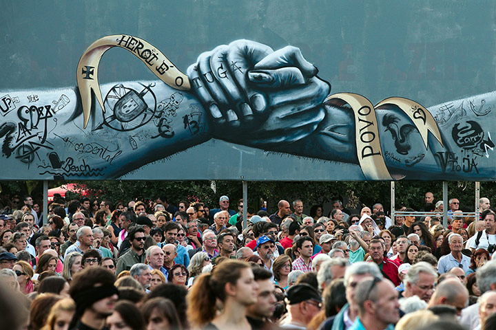 Global Noise Protests: Demonstrators protest against the government's austerity Lisbon, Portugal