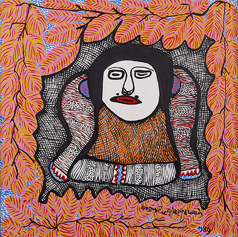 Haitian art: Prosper Pierre-Louis, Lwa Among Red Leaves, 1989