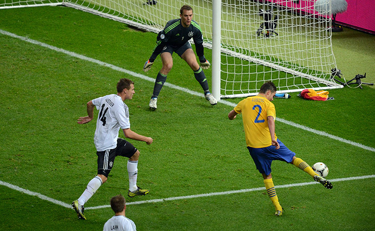 Tuesday WCQ: Swedish defender Mikael Lustig scores against germany